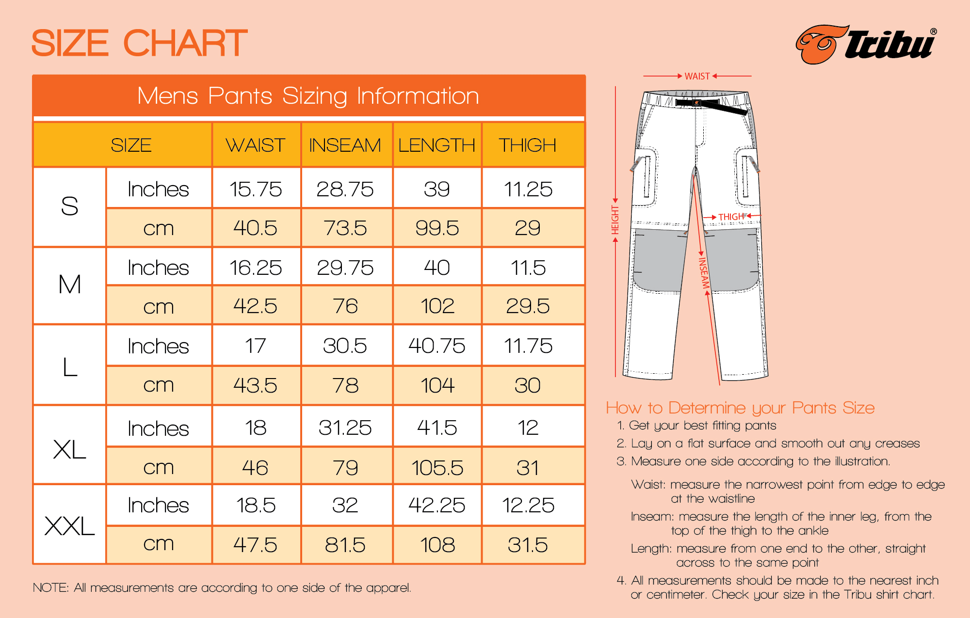 Men S Size Chart Pants Conversion
